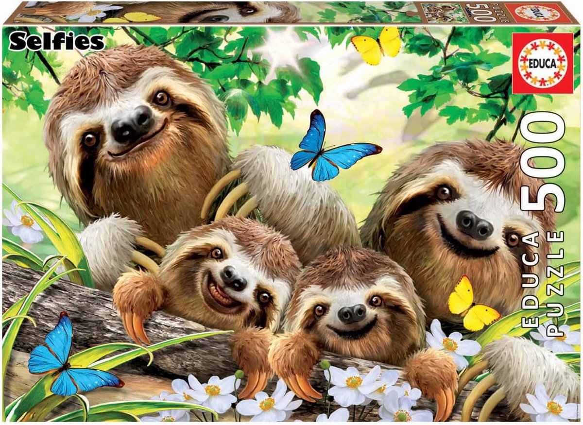 500 Stukken Legpuzzel Familie Luiaard Selfie Puzzel met Puzzellijm