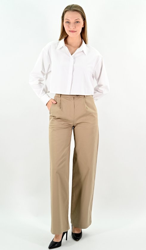 YesMooi - Wijde Broek met middelhoge taille - Camel - XXL (44)
