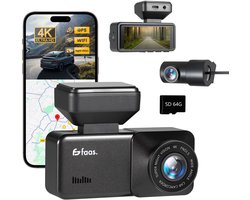Dashcam - Incl. GPS functie - Voor en achter camera - met 64GB SD - 4K Full HD - Dashcam voor Auto - Zwart - Faas