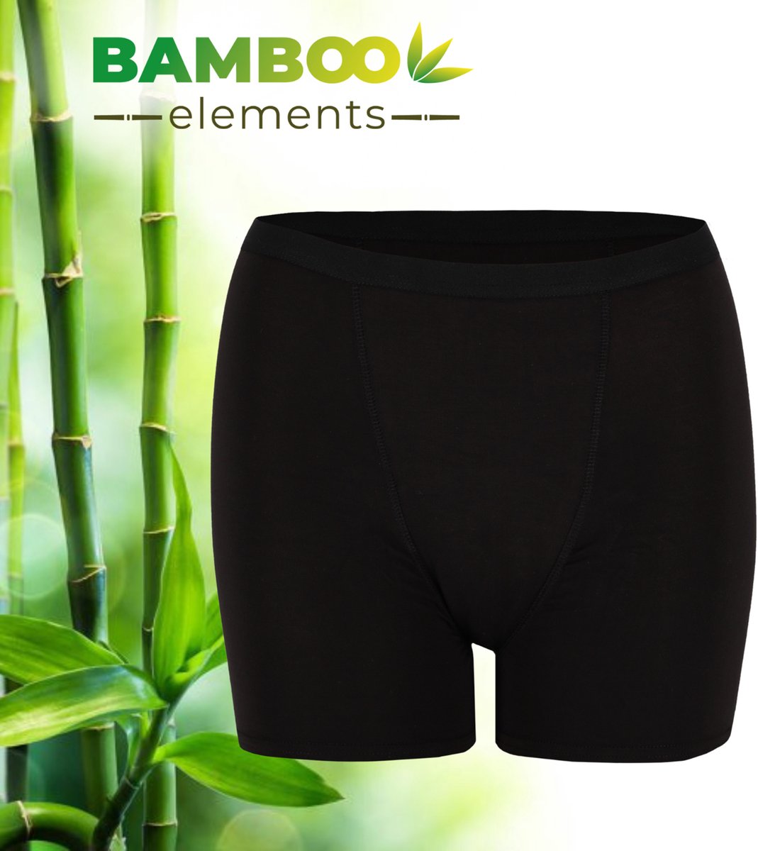 Bamboo Elements - Menstruatie Ondergoed - Hipster - Zwart - Period Underwear - Menstruatieslip - Menstruatiebroekjes - Ondergoed Dames Boxershort