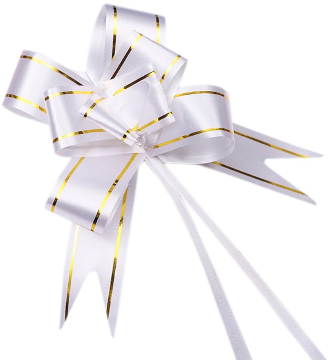 100 stuks 14,5 cm geschenkstrikken, decoratieve stakken, cadeauvellen, trekstrikken, kerststrikken, stakingen voor kerstdecoratie, geschenkverpakkingen, bruiloftsdecoratie, feestdecoratie, wit