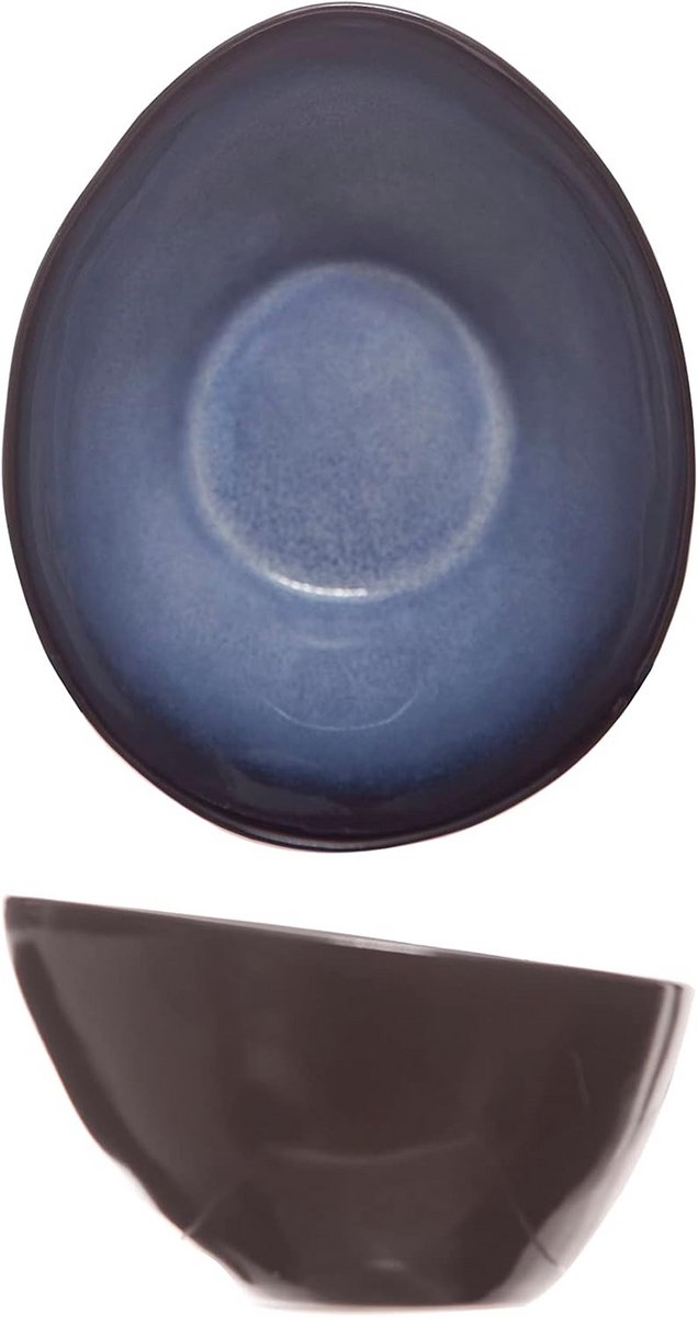 Set van 6 ovale blauwe stenen kommen