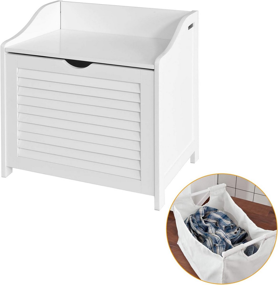 Witte wasmand met deksel en uitneembare waszak - Ruime wasmand voor de badkamer