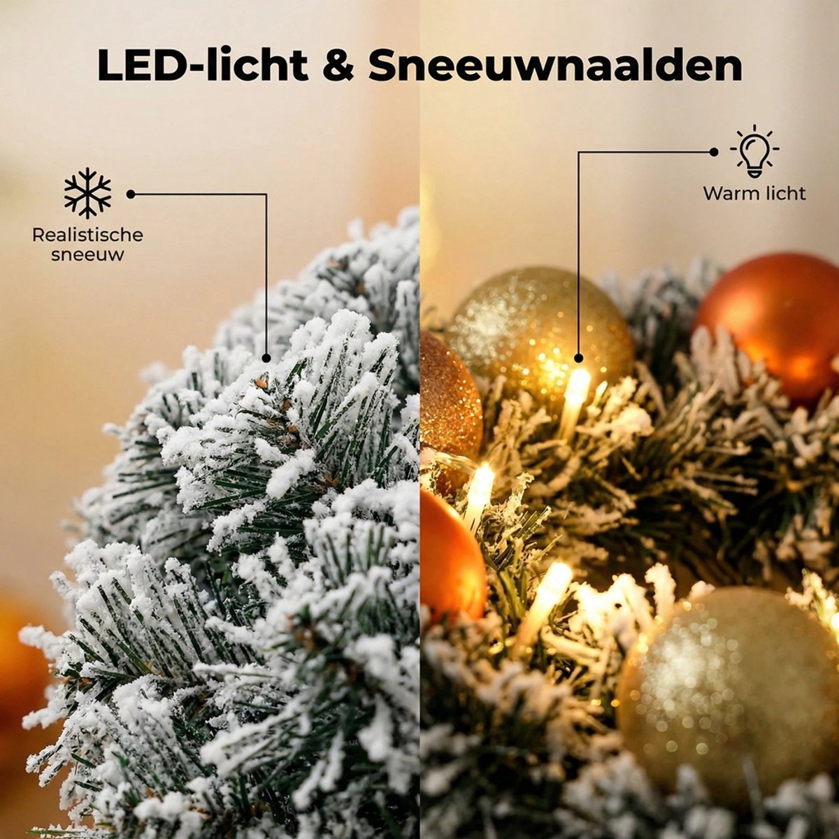 Premium Kerstkrans- met Decoraties & LED verlichting(40cm) - Groen - Met 20 Led Lampjes op Batterijbox - deurkransen kerstversiering- Kerstdecoratie - Kerstmis – foto 4