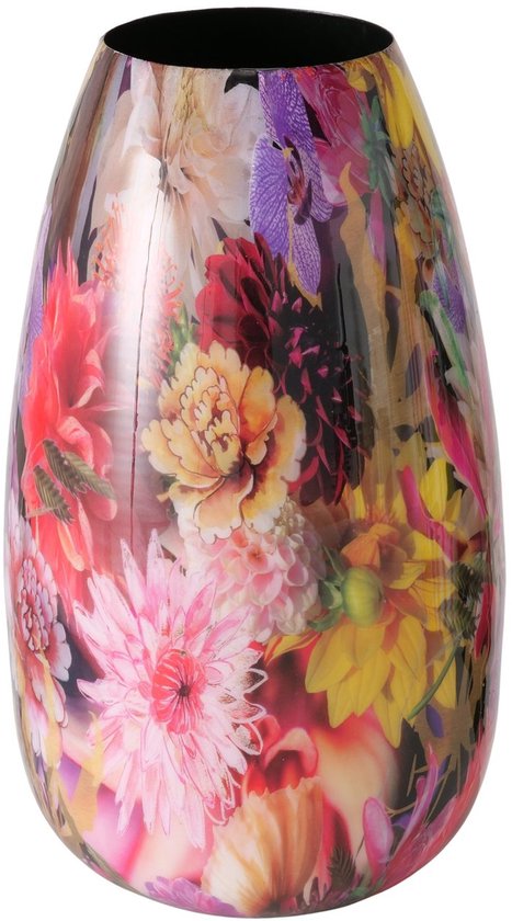 Boltze - Vaas - Metaal - Bloemenvaas - Bloemenmotief - 25x15cm