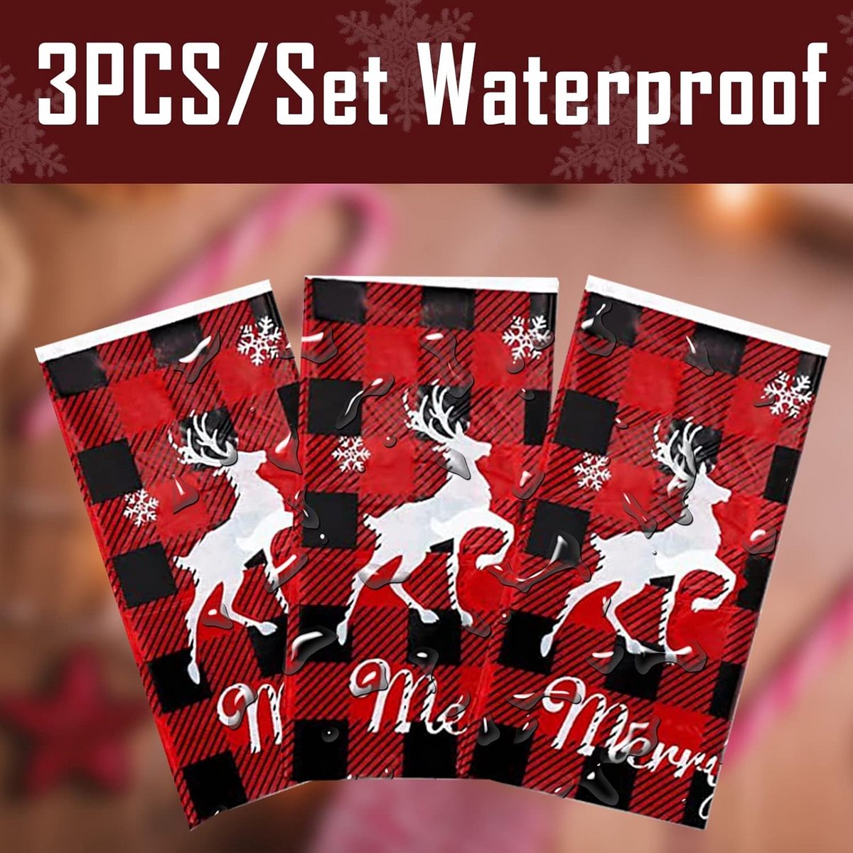 3-delige set Kerst Tafelkleden met Kerstboom en Rendier Thema