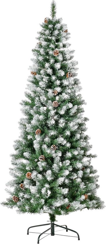 LARS360 Kunstkerstboom, sneeuw- en dennenappelkerstboom, witte kerstboom, 150 cm
