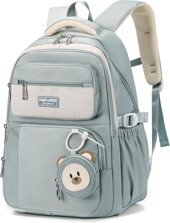 Makukke Schoolrugzak voor meisjes, waterdichte schooltas voor meisjes, 5e klas, 30 liter, opbergruimte, schooltas, rugzak, casual, kinderrugzak met schattige hanger (Blauw