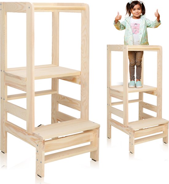 Muntel® Leertoren Montessori | Zelfmontage | Leertoren Keukenhulp | Keukentoren | Leertoren Peuters | Stabiel | Naturel