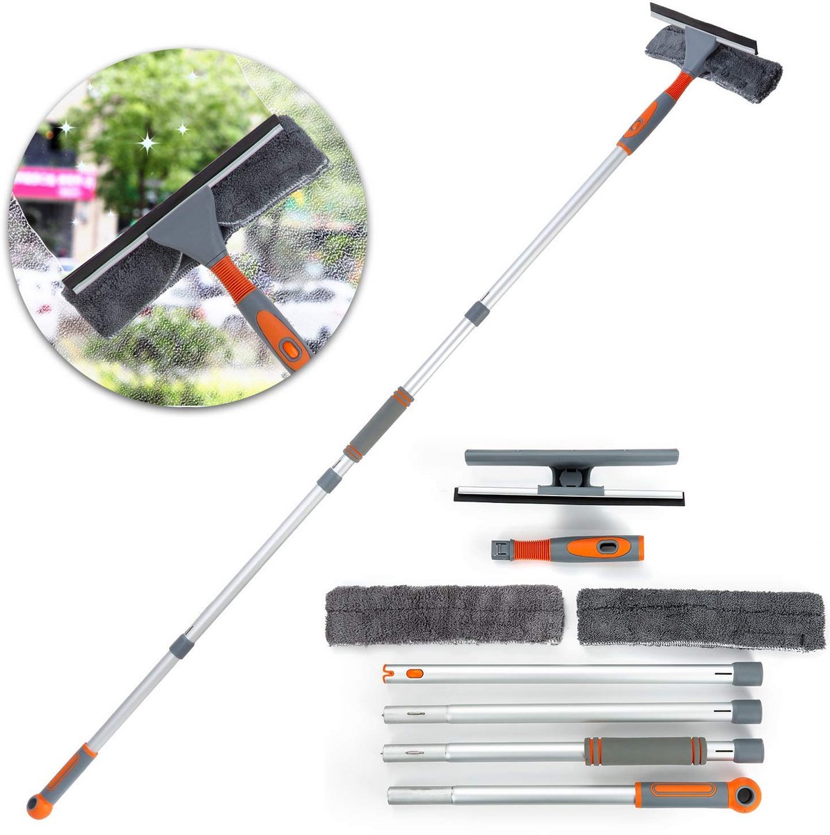 Telescopische Raamwisser Set met Buigbare Kop en Microvezel voor Hoge Ramen Binnen en Buiten