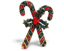 Broche Kerststokken Strass Goudachtig (4.5 x 3 cm )