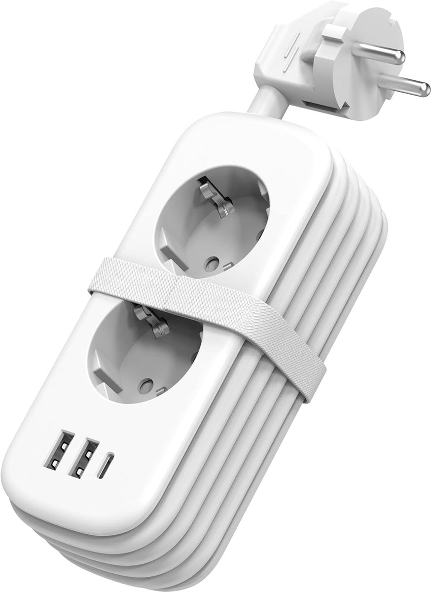 Stekkerdoos met USB-poorten - 15 W, 2 stopcontacten, 4000 W, USB A en USB C - 15 m kabel