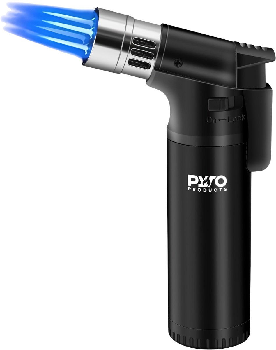 PyroProducts PyroTorch Quattro - Gasaansteker - Windbestendig & Navulbaar - Kinderslot - Zwart