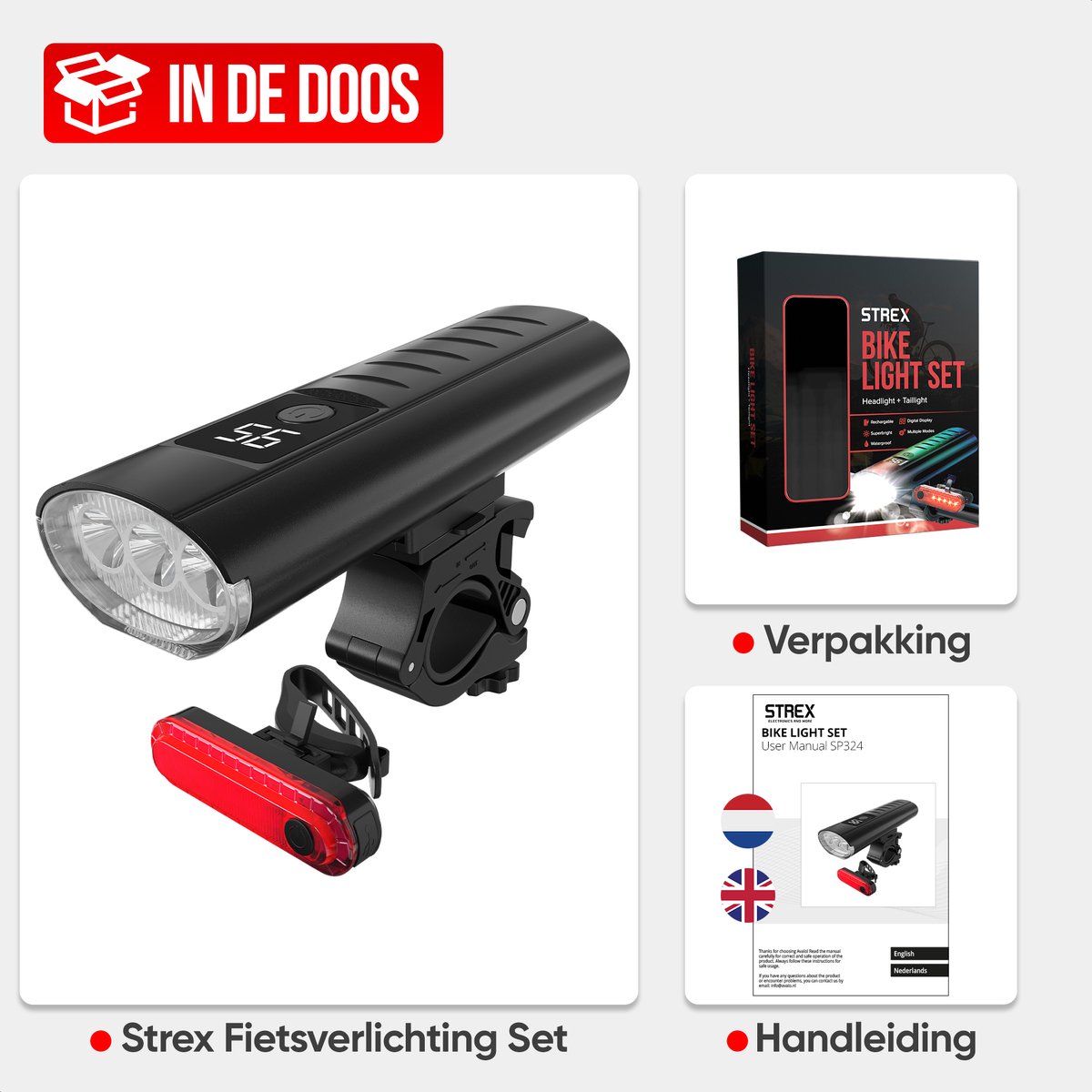 Strex Fietsverlichting Set LED 1600 lumen - Fietslamp Voorlicht & Achterlicht - Fietslampje - Fietsverlichting USB Oplaadbaar thumbnail 8