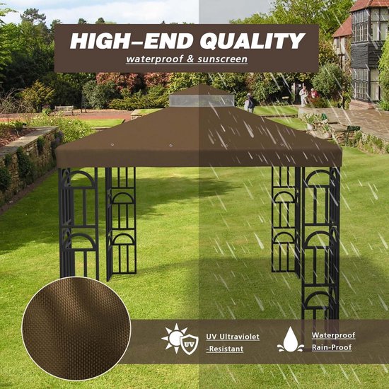 GIANTEX Vervangend dak voor tuinpaviljoen, 3 x 3 m, dubbellaags, polyesterweefsel, waterdicht, uv-bestendig, voor binnenplaats, strand, park, 3 kleuren en 2 stijlen