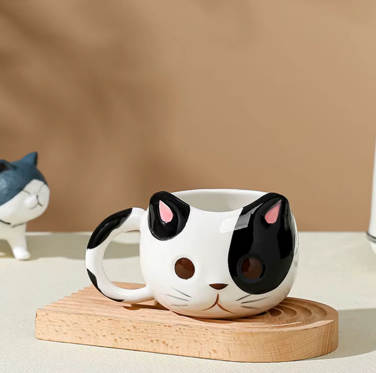 Schattige Kattenmok – Keramische Koffiemok met Oortjes – Wit/Zwart