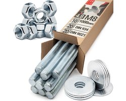LUN FIX - Gewindestangen Set M8 x 1000 mm - 10 Stk - verzinkt - bevestigingsset