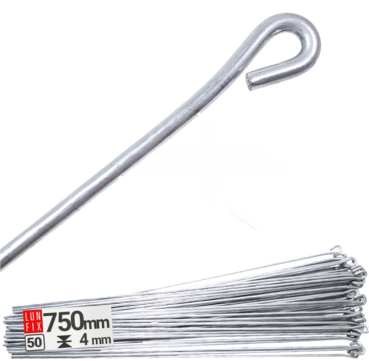 LUN FIX - Bevestigingsdraad 750 mm - 50 stuks - 4 mm diameter - ophangdraad - Voor verlaagde plafonds