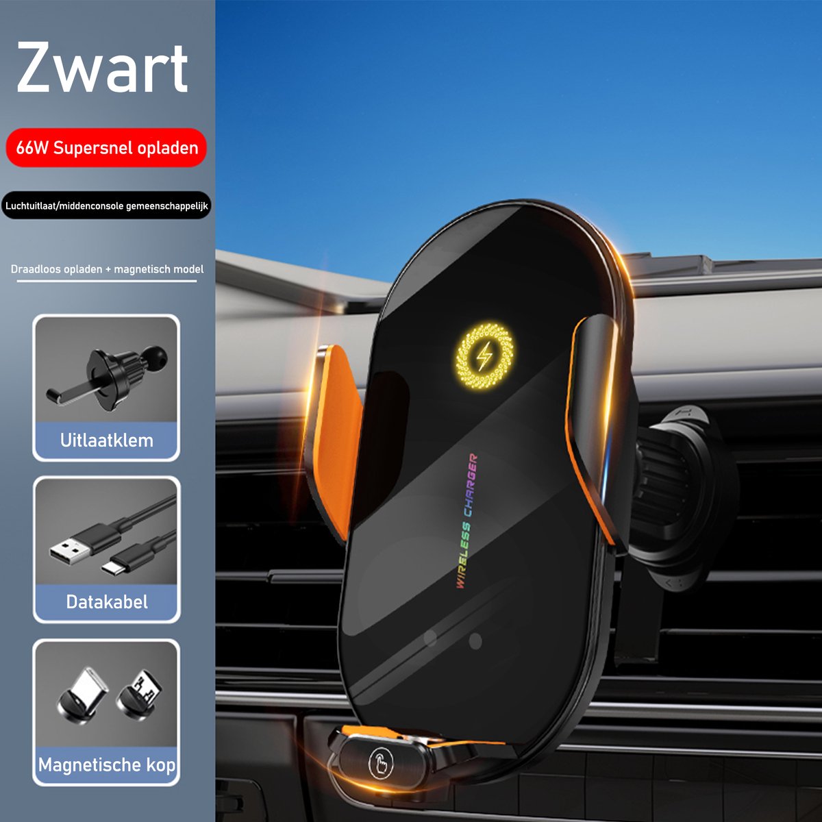Svintora Hightech Telefoonhouder Auto Ventilatie - Draadloze Oplader Gsm houder -Magnetisch Intelligente sensor Elefoonhouder-Verstelbaar en 360° Draaibaar Autohouder-Auto Accessoires