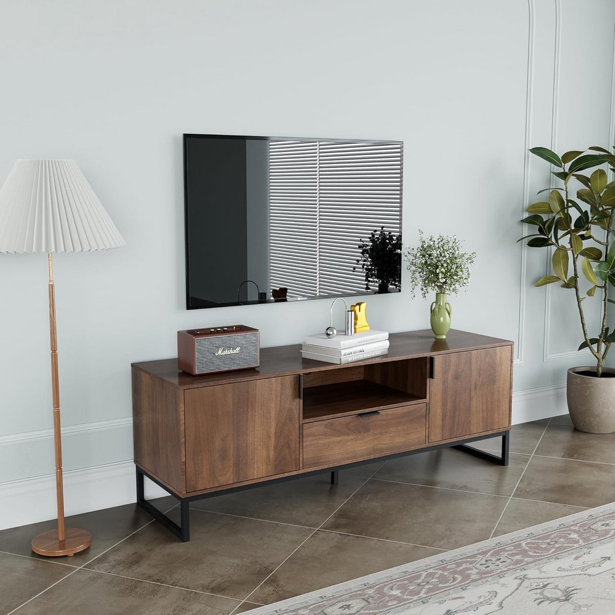Stijlvolle TV-kast Lowboard 140 cm Donker Walnoot met Lade voor Televisies tot 65 inch