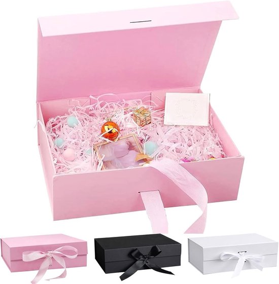 Geschenkdoos met strik, magnetische geschenkdoos met deksel, roze, herbruikbare geschenkverpakking, voor verjaardag, Valentijnsdag, Kerstmis