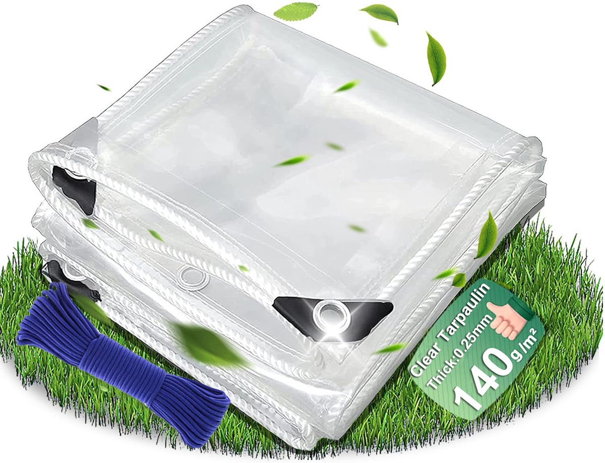 140g/m² Transparant PE zeildoek - 0.30 mm dikte - Waterdicht - Dekzeil - Veranda - Overkapping - Wind - melkachtig wit - 3m x 5m