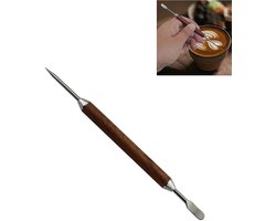 1stuk roestvrijstalen latte art-koffiepen - houten handvat voor comfortabele grip - koffiestylingnaald - latte decoratiepen - 35*9*158mm - geschikt voor doe-het-zelf koffiedecoraties - zilver.