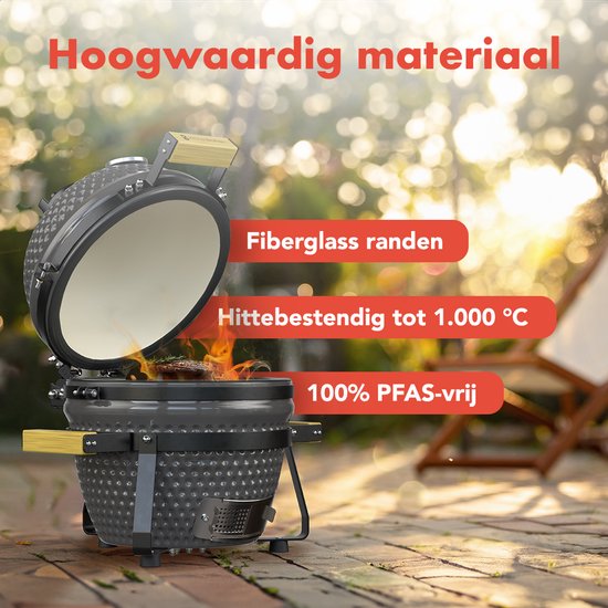 KitchenBrothers Kamado BBQ - PFAS Vrij - 13 Inch Houtskool Barbecue - 27⌀ cm - Deluxe Set - Egg BBQ met Accessoires inclusief Hoes - Grijs van Merkloos — afbeelding 3