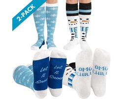 Malinsi® Kerstsokken Grappige Sokken - 2pack Snowflake/Snowman - Leuke Huissokken Heren & Dames - Gekke Cadeaus - Vrolijke Cadeautjes Volwassenen - Funny Socks - Cadeau voor Mannen - Moederdag Geschenk met Tekst - Geschenkset Giftset Vriendin
