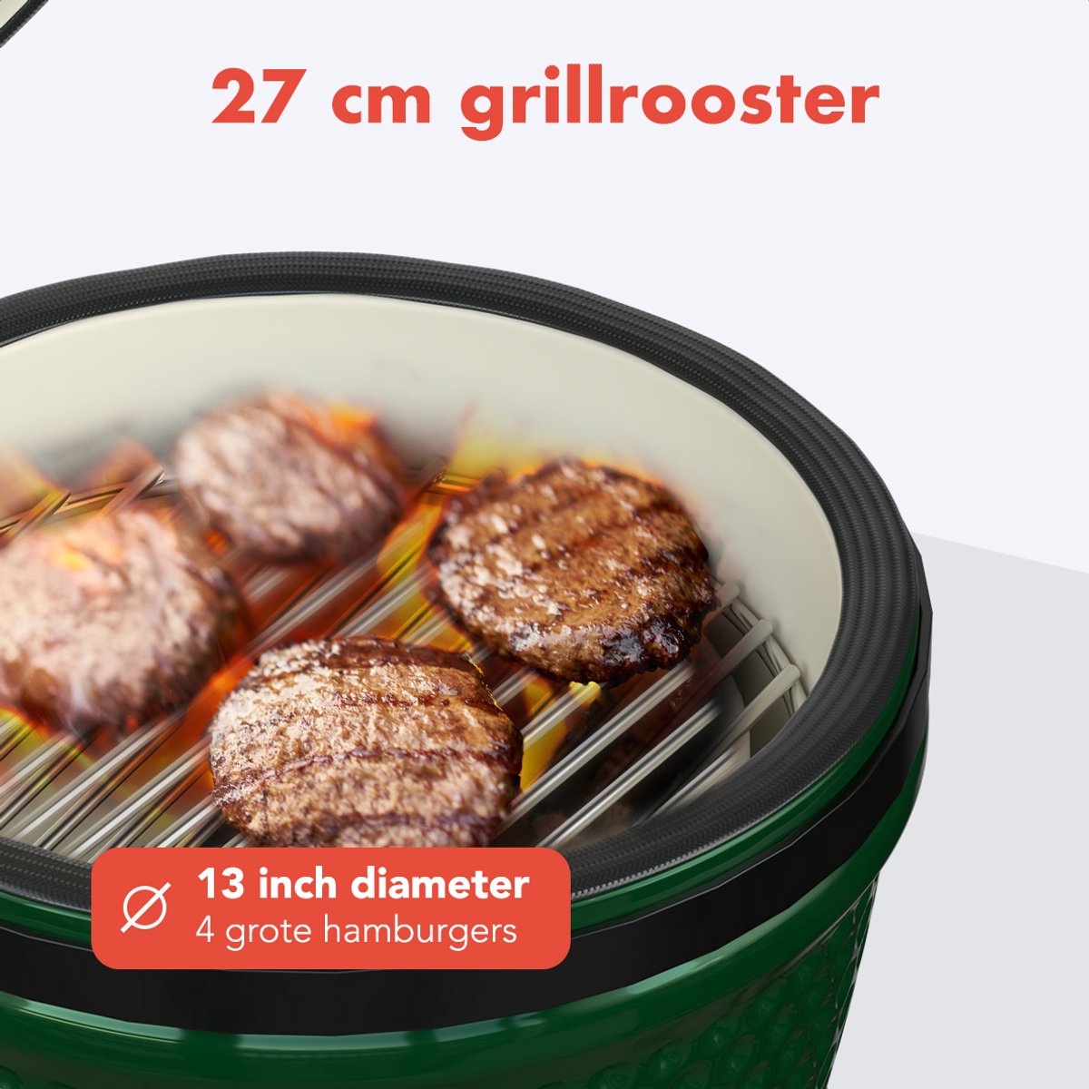 KitchenBrothers Kamado BBQ - 13 Inch Houtskool Barbecue - 27⌀ cm - PFAS-vrij -Egg BBQ - Groen – foto 4