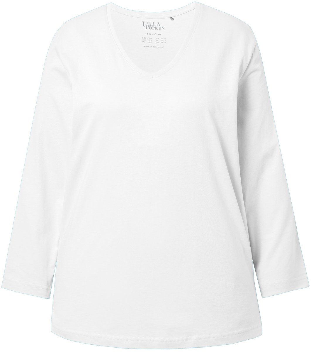 Ulla Popken - Dames - Shirt V-hals relaxed lange mouw - Sneeuwwit - Maat 54+