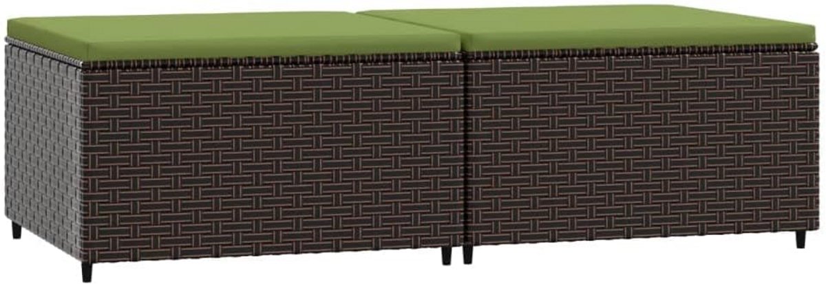 Tuin Voetenbanken Set van 2 met Kussens Poly Rattan Bruin
