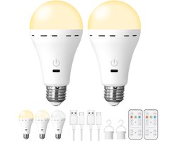 Ynkkvre - Magische oplaadbare gloeilamp met afstandsbediening, E27 draadloze gloeilamp op batterijen, draadloze slimme LED-lamp op batterijen zonder elektriciteit, 2200 mAh/dimbaar/timer