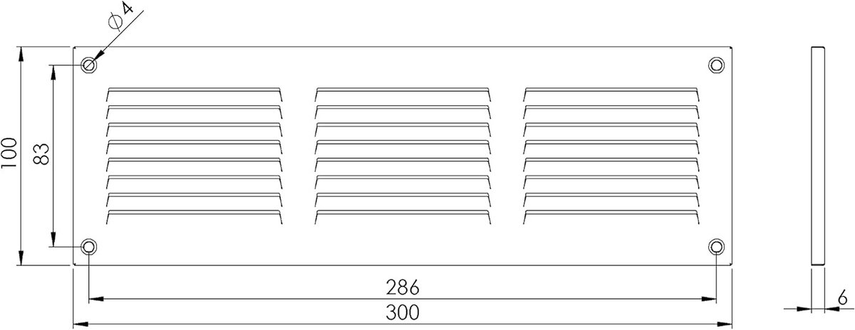 Ronde Luchtrooster 300x100mm met Insluitgaas voor Buitenventilatie