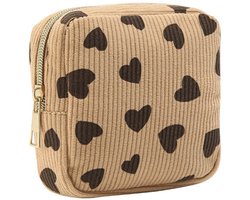 Make Corduroy Mini -up Tas - Hartjes 12 x 12 x 3 cm Toilettas / Maandverband Etui Fashion Favorite