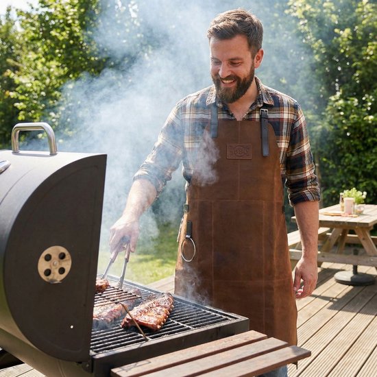 Beagles Leren BBQ Schort – Barbecue Schort Mannen – Kookschort – Cognac - Bruin