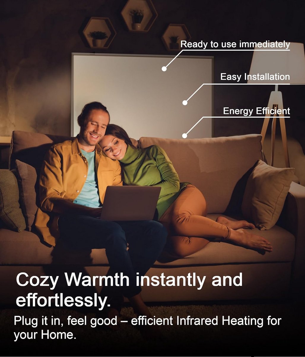 Infrarood Wandverwarming met Thermostaat Opgewarmd Paneel voor Badkamer 1200W – foto 6
