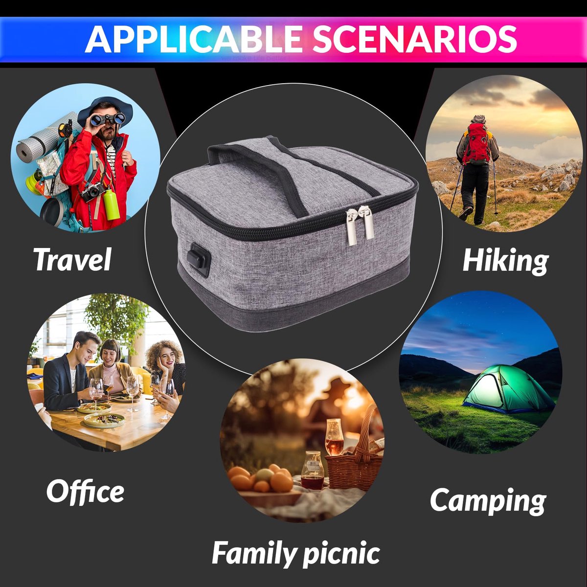 Verwarmde lunchbox - Draagbare elektrische verwarmde lunchtas - Voedselverwarmer - Temperatuurweergave - Lunchverwarmer - USB-oplaadbaar - Geschikt voor kantoren, bijeenkomsten en keukens - Grijs — cadeau in Kookcadeaus - foto 6