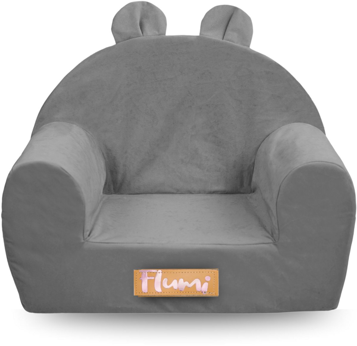 Flumi Kinderfauteuil met oortjes - Schuim fauteuil voor kinderen - Grijs - Zacht - Lichtgewicht