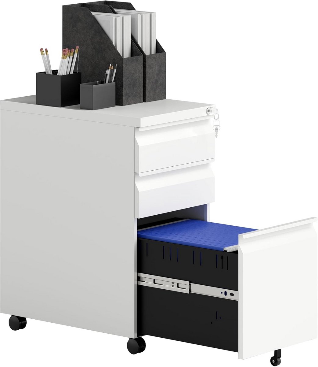 Mobiele Archiefkast met 3 Lades en Slot - Onder Bureau Opslag voor A4 & Letterformaat - St