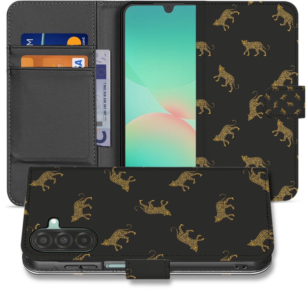 Telefoonhoesje Met Pasjes Samsung Galaxy A17 Luipaardprint PU Leer