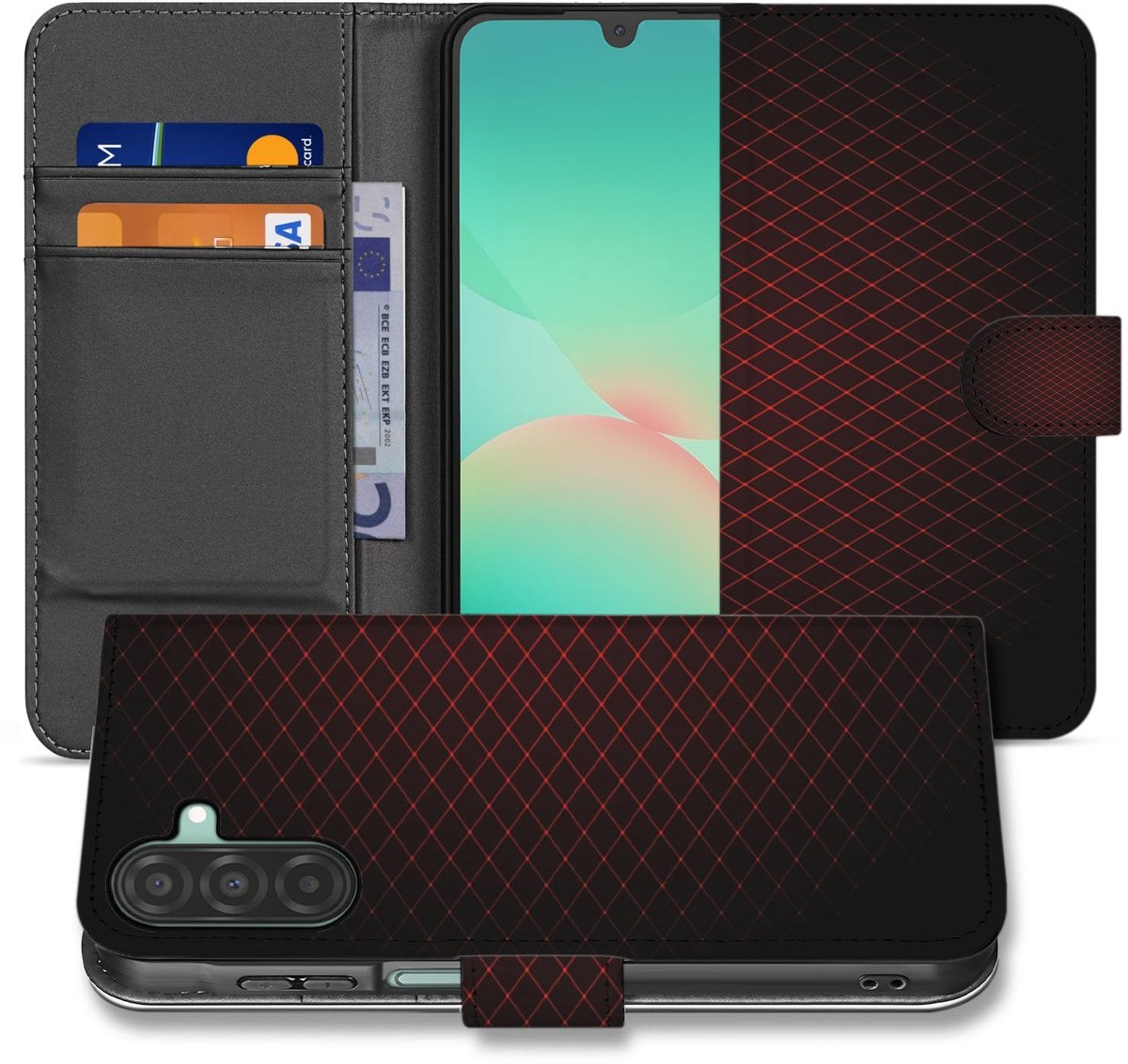 Samsung Galaxy A17 Hoesje Bookcase Geruit Rood Met 3 Pasjes