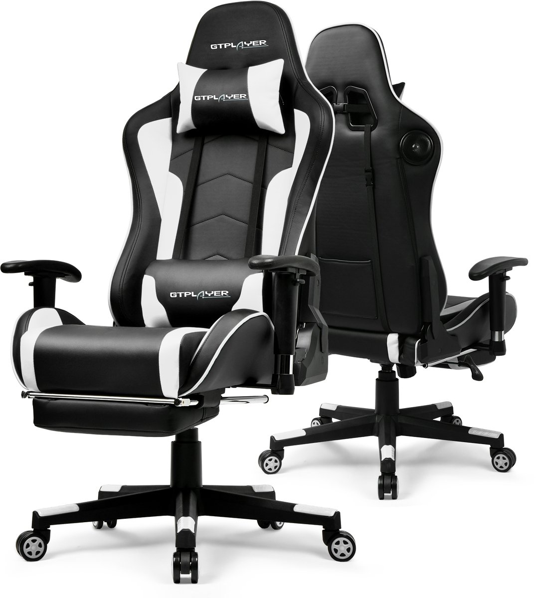 GTPLAYER - Gamingstoel met Bluetooth - Met Voetsteun en 3D Armleuningen - Wit