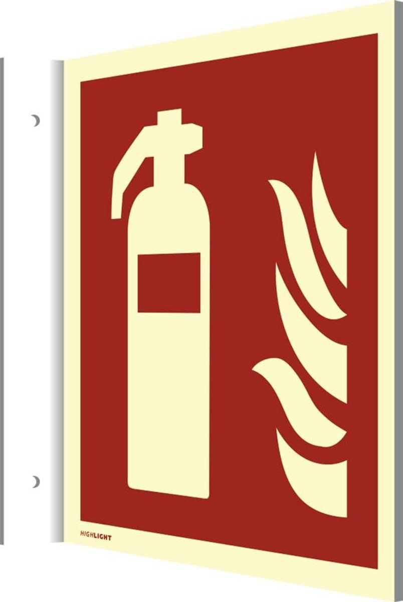 Oplichtend Vaandelschild Brandblusser 200x200mm PVC - Extra Lang Naspoorbaar Veiligheidsbord