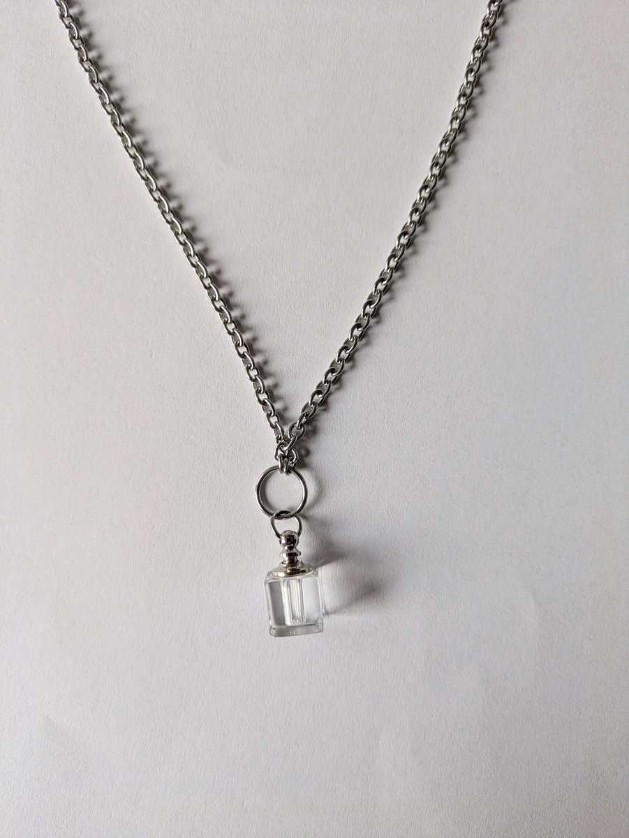 Chirurgisch staal schakel ketting, 70 cm en glas kubus hanger voor as