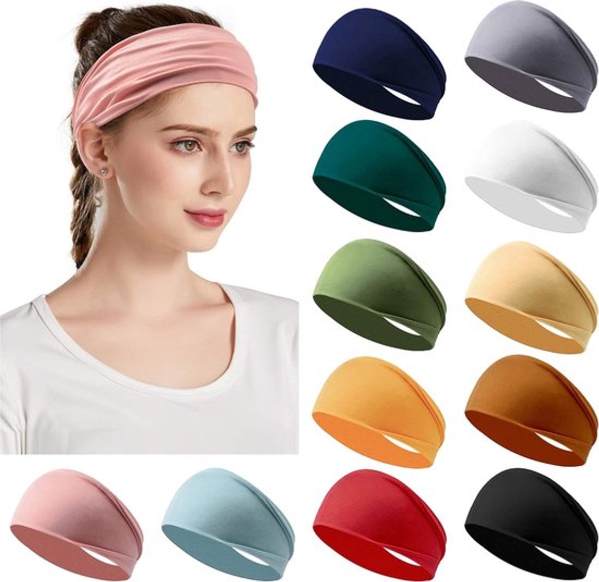 12 stuks Haarbanden – Hoofdband Sport – Sport Haarbanden Dames – Zweetband Hoofd – Fitness Hoofdband – Yoga Haarband – Hardloop Hoofdband – Antislip & Elastisch – Haar Accessoires voor Sport & Workout – 12 kleuren mix