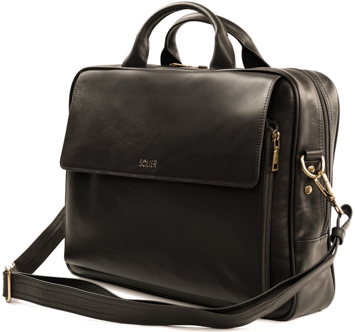 Solier Rothen SL30 Leren Heren Laptoptas 15,4 inch – Schoudertas en Aktetas van Echt Leer – Donkerbruin