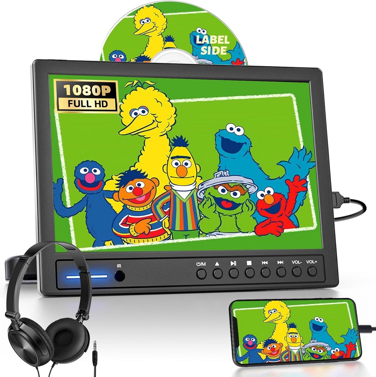 Draagbare 12,5 inch DVD-speler voor in de Auto met 1080p Beeldkwaliteit