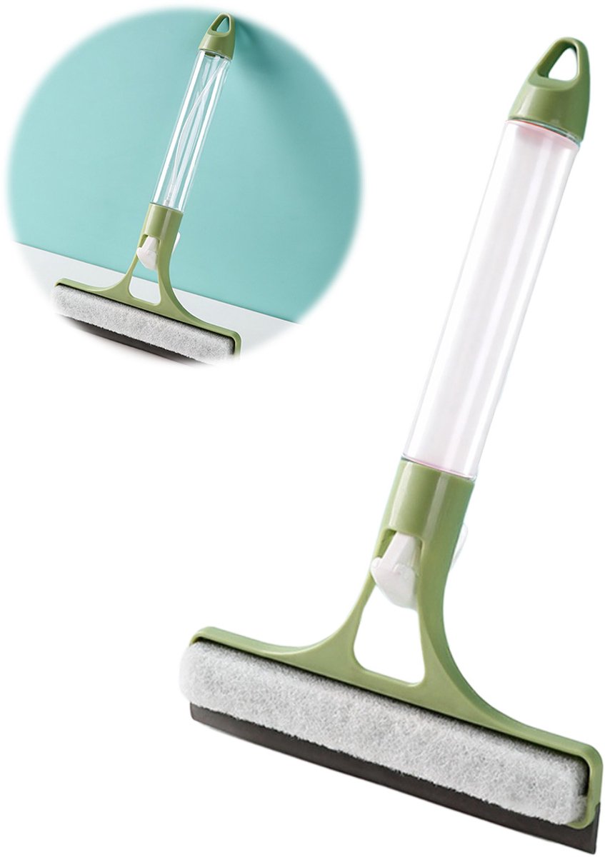 Reinigingsborstel - 3-in-1 - Raamtrekker - raamwisser professioneel schoonmaken raamreiniging - Met waterreservoir en schraapmes - Siliconen - 32 cm - Lichtgroen