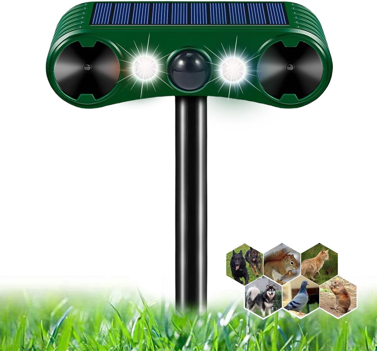 Unyqoos® Waterdichte ultrasone dierenverjager met bewegingssensor en knipperlicht